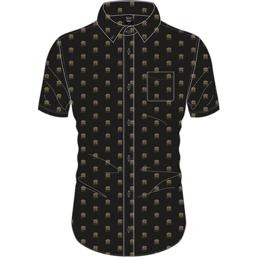 Queen Unisex Casual Shirt: Crest Pattern (All Over Print) (X-Large)