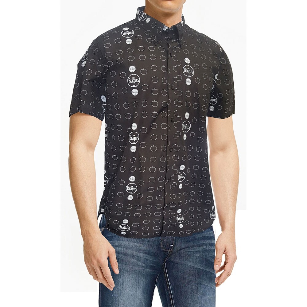 The Beatles Unisex Casual Shirt: Drum and Apples (All Over Print) (Medium)