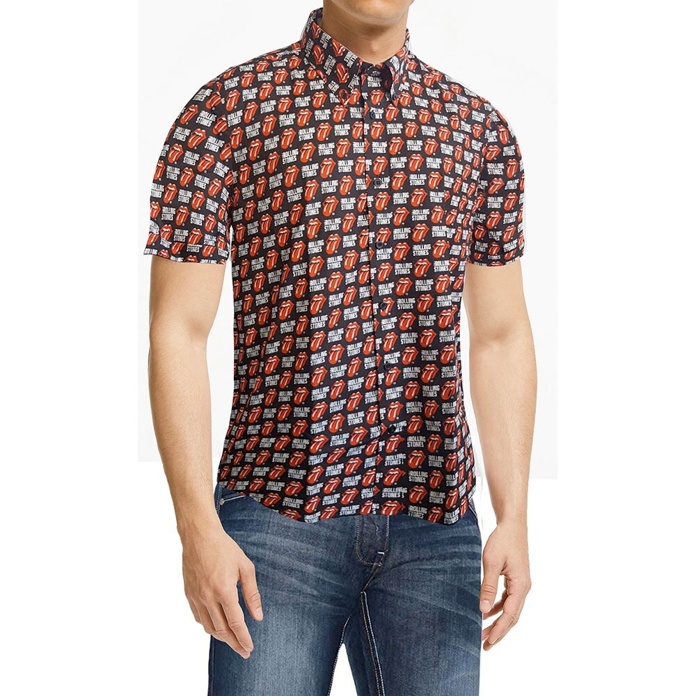 The Rolling Stones Unisex Casual Shirt: Tongue and Text (All Over Print) (Small)