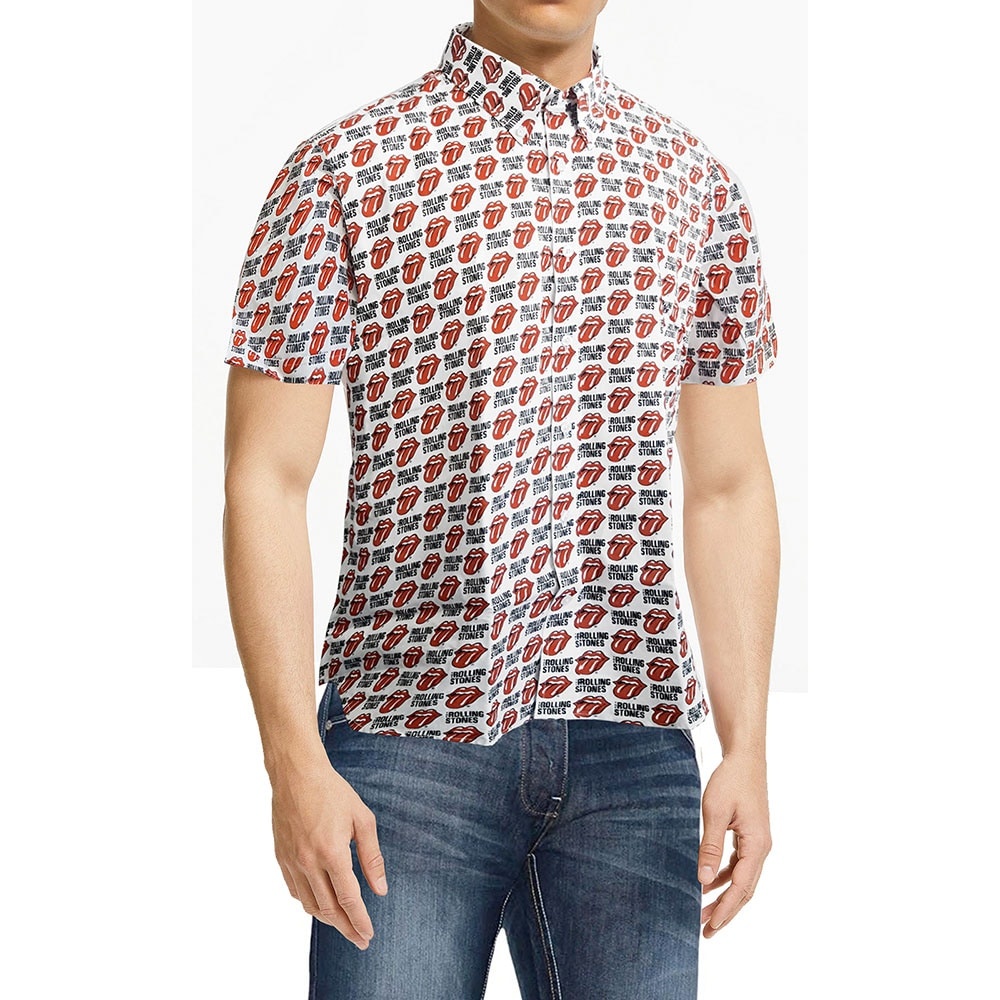 The Rolling Stones Unisex Casual Shirt: Tongue and Text (All Over Print) (XX-Large)