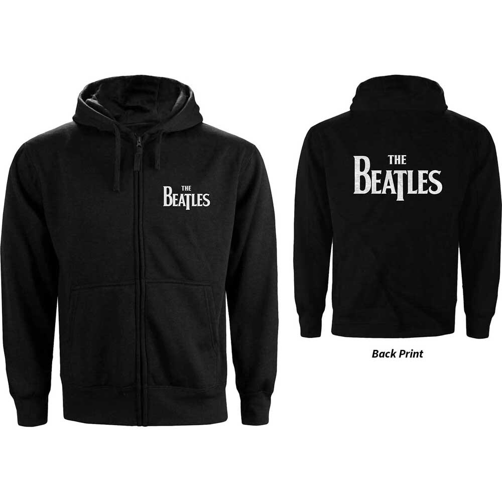 The Beatles Unisex Zipped Hoodie: Drop T Logo (Back Print) (Large)