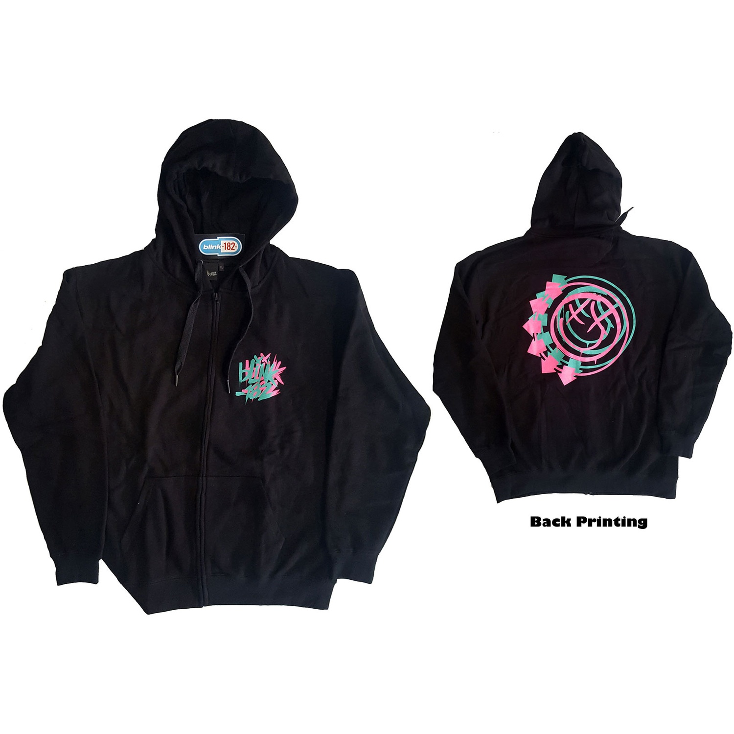 Blink-182 Unisex Zipped Hoodie: Double Six Arrow Smiley (Back Print) (Large)