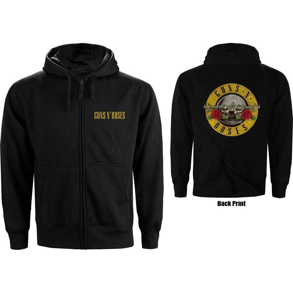 Guns N' Roses Unisex Zipped Hoodie: Classic Logo (Back Print) (Large)
