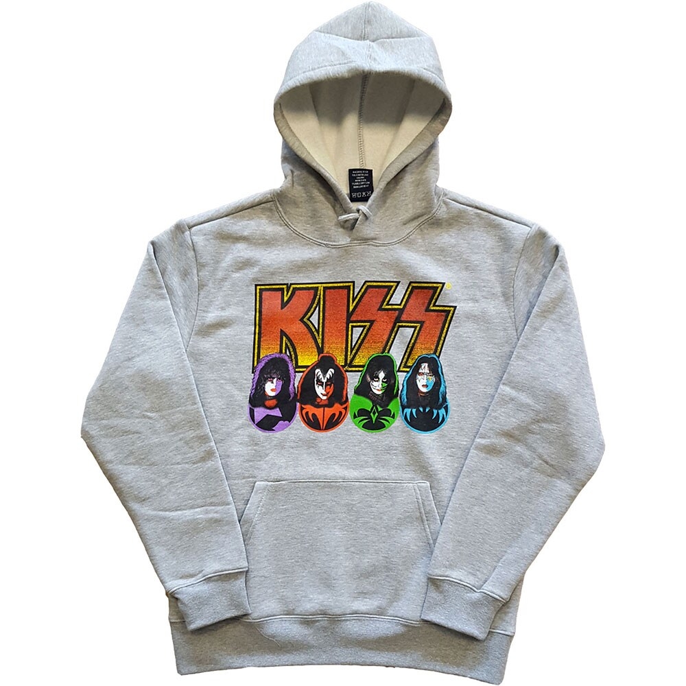 KISS Unisex Pullover Hoodie: Logo, Faces & Icons (Large)