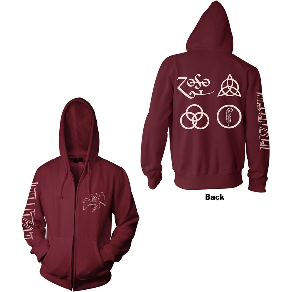 Led Zeppelin Unisex Zipped Hoodie: Symbols (Back Print) (Small)