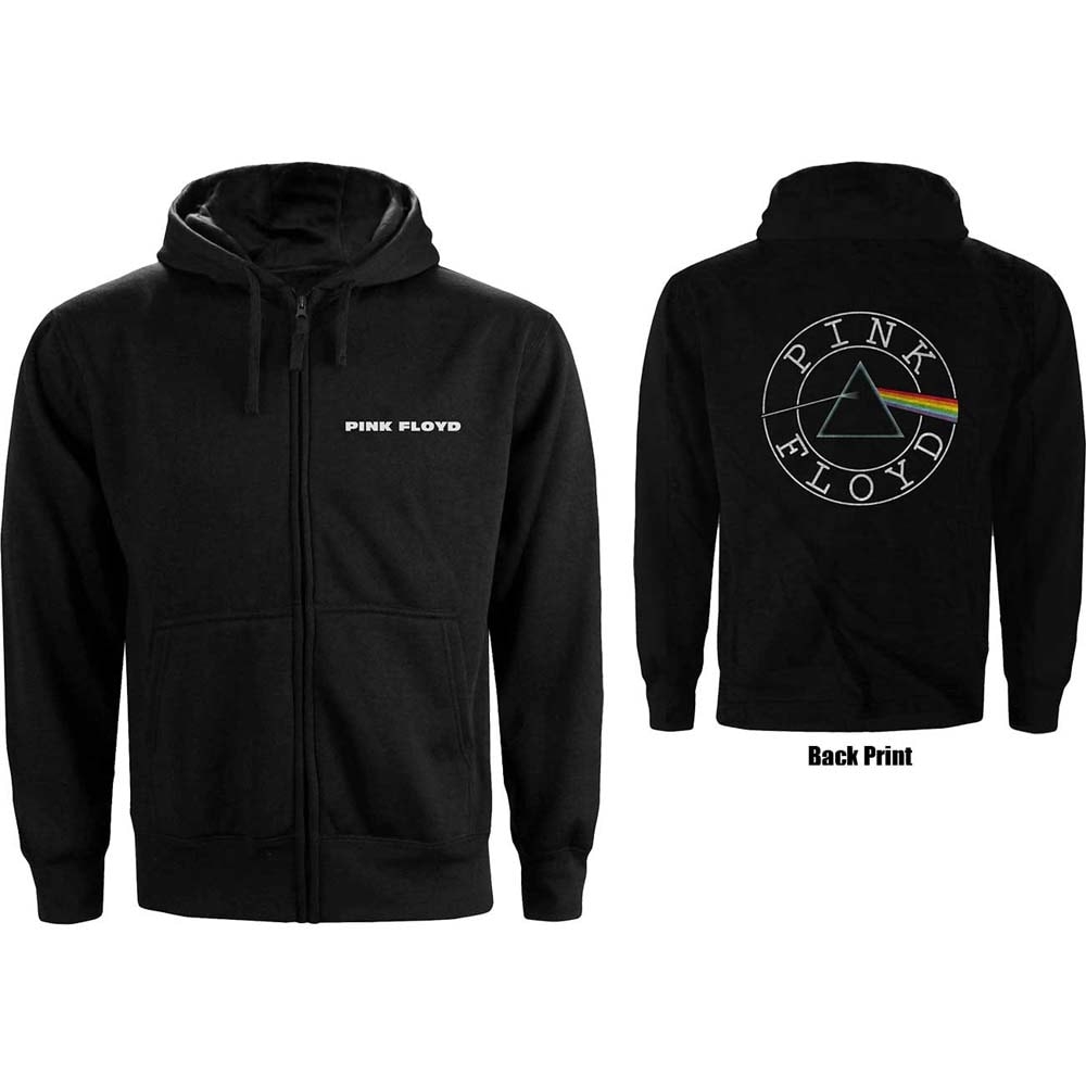 Pink Floyd Unisex Zipped Hoodie: Circle Logo (Back Print) (Large)