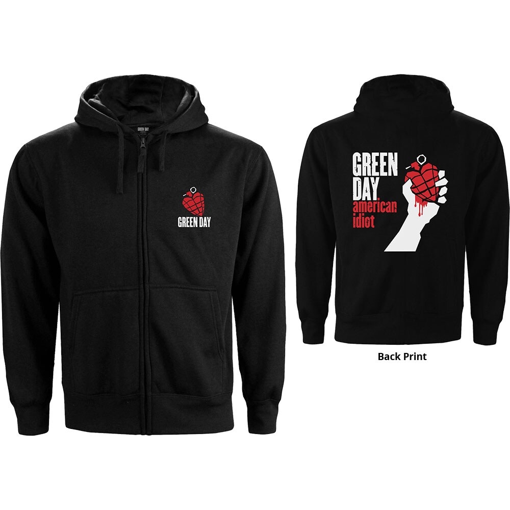 Green Day Unisex Zipped Hoodie: American Idiot (Back Print) (Medium)