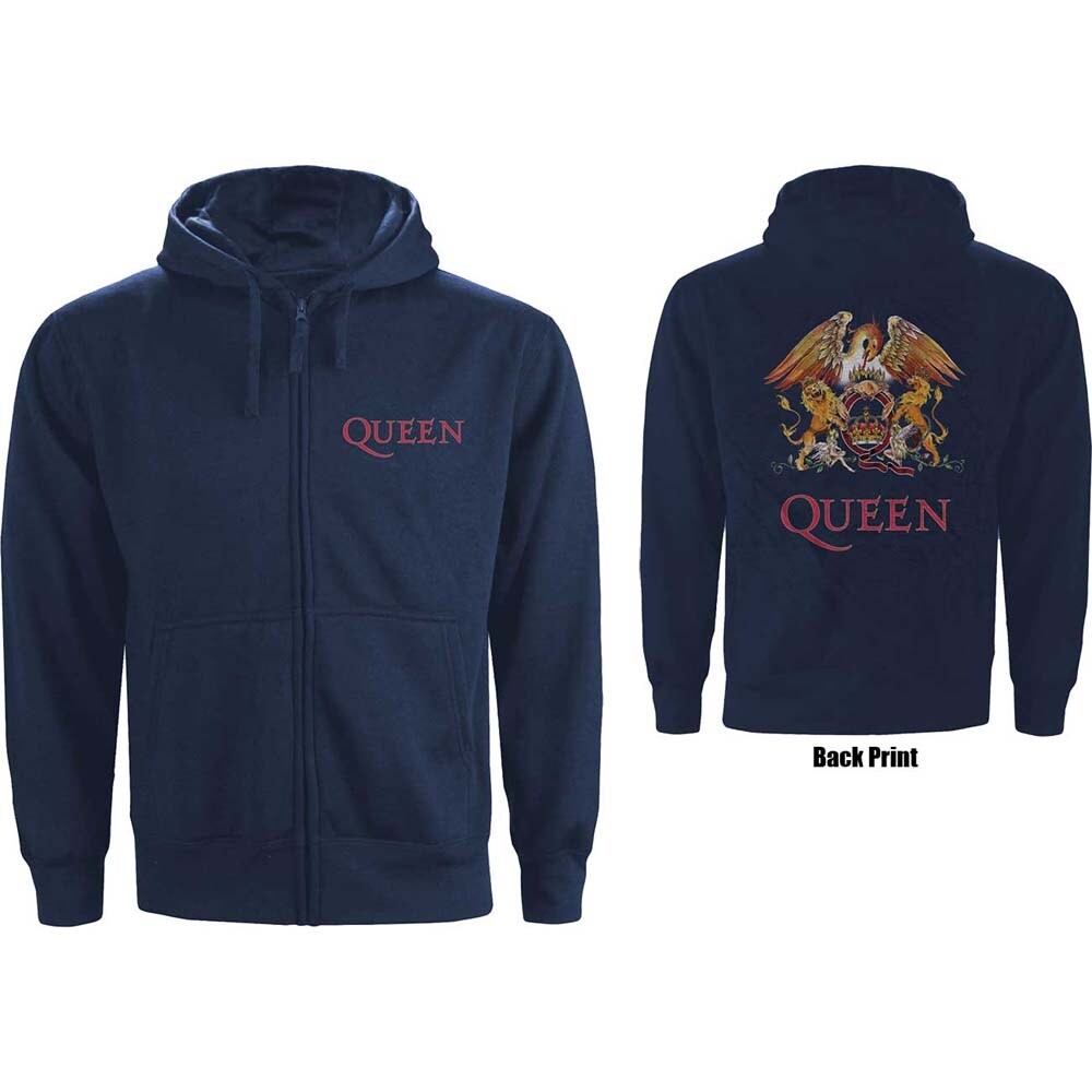 Queen Unisex Zipped Hoodie: Classic Crest (Back Print) (XX-Large)