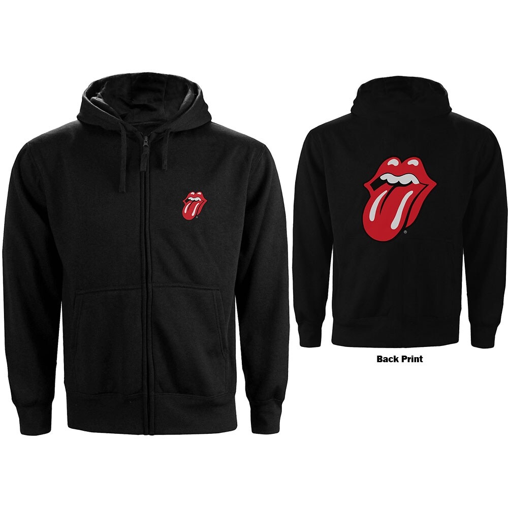 The Rolling Stones Unisex Zipped Hoodie: Classic Tongue (Back Print) (Medium)