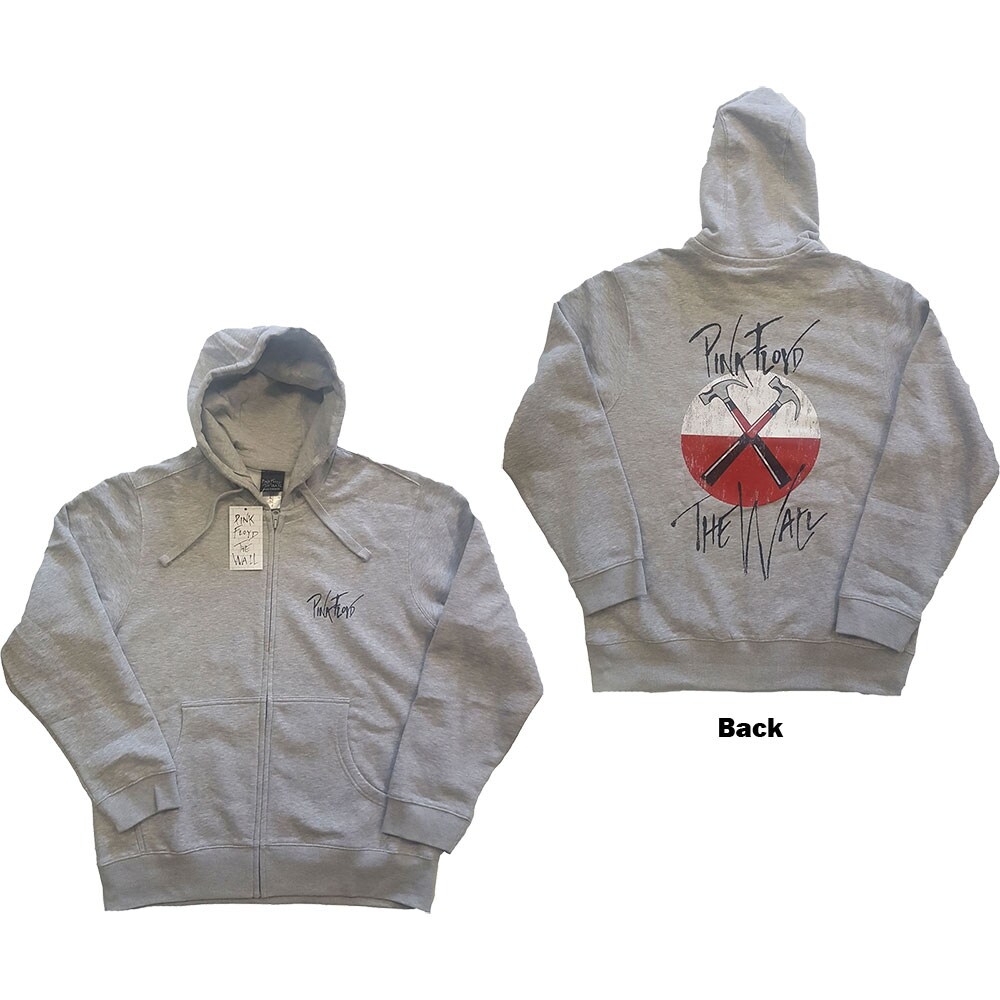 Pink Floyd Unisex Zipped Hoodie: The Wall Faded Hammers Logo (Back Print) (X-Large)