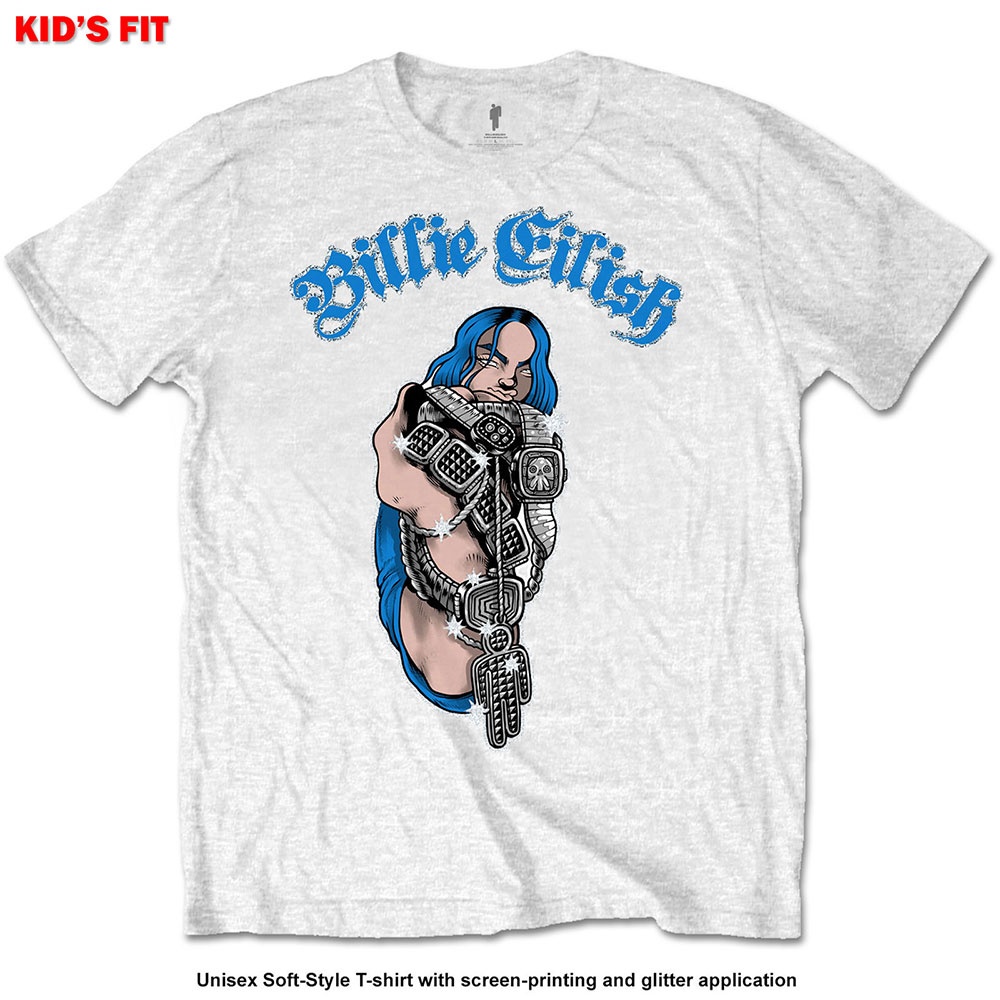 Billie Eilish Kids T-Shirt: Bling (Glitter Print) (11-12 Years)