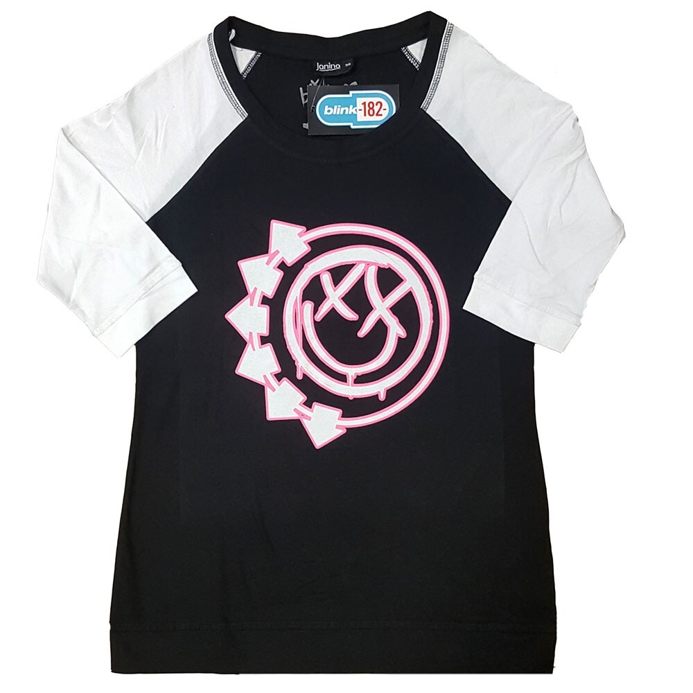 Blink-182 Ladies Raglan T-Shirt: Six Arrow Smiley (Large)