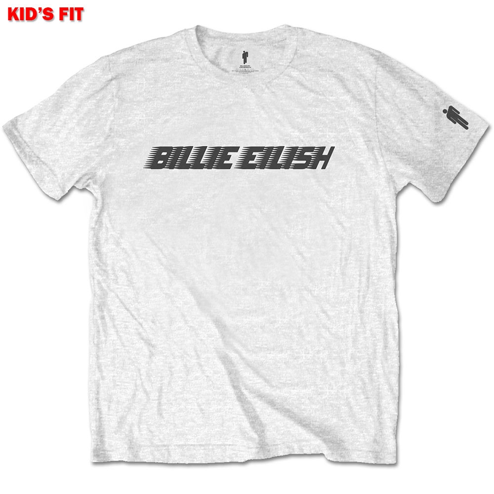 Billie Eilish Kids T-Shirt: Black Racer Logo (Sleeve Print) (7-8 Years)