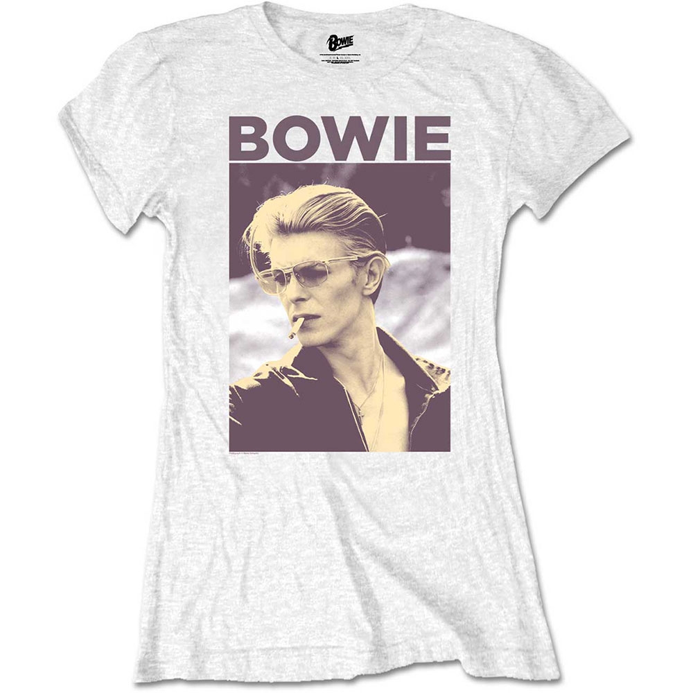 David Bowie Ladies T-Shirt: Smoking (Retail Pack) (Large)
