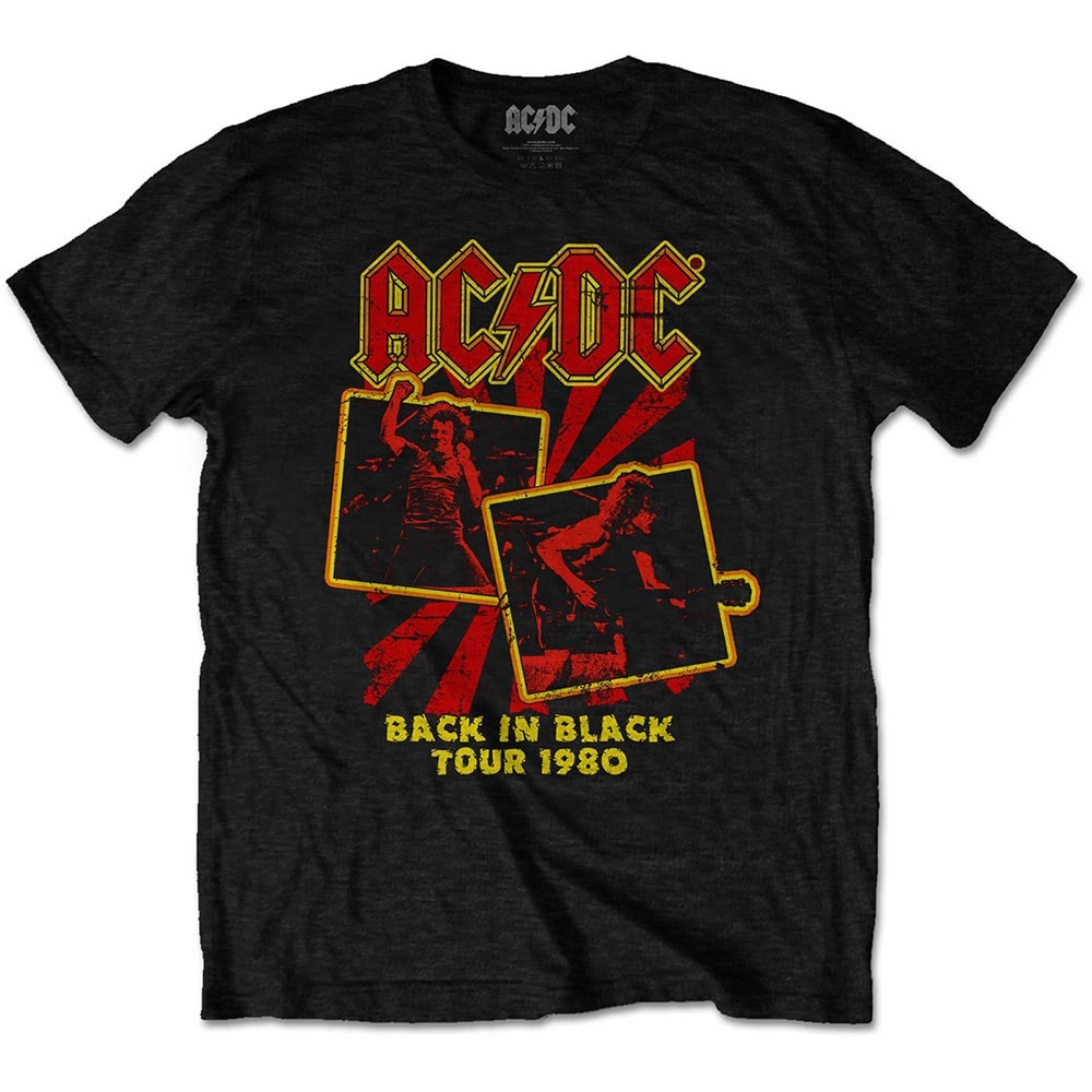 AC/DC Unisex T-Shirt: Back in Black Tour 1980 (Large)