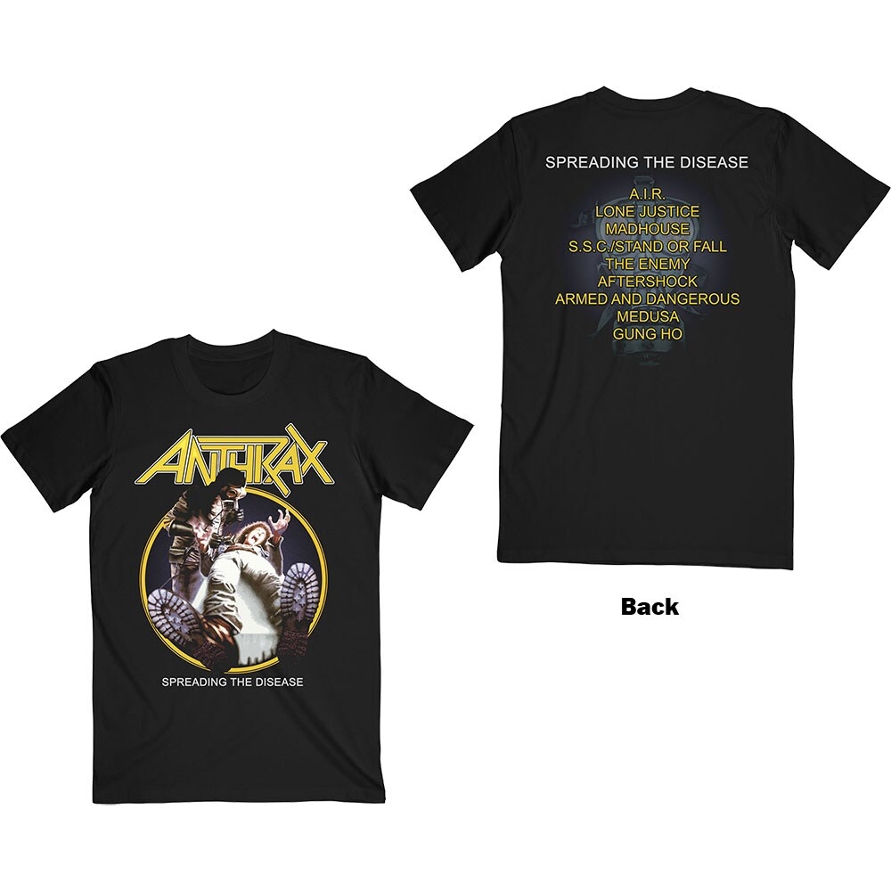 Anthrax Unisex T-Shirt: Spreading The Disease Track list (Back Print) (Medium)