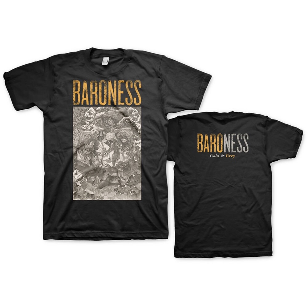 Baroness Unisex T-Shirt: Gold & Grey (Back Print) (Small)