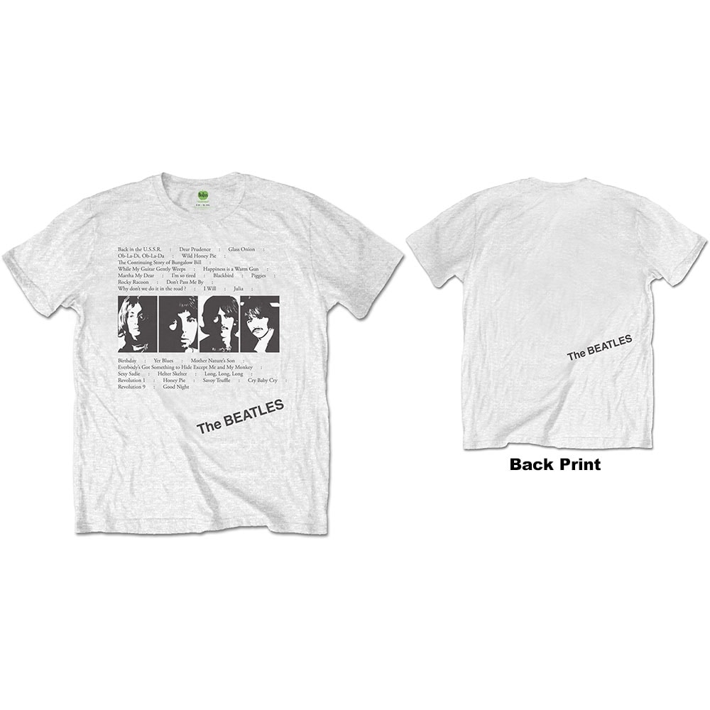 The Beatles Unisex T-Shirt: White Album Tracks (Back Print) (Large)