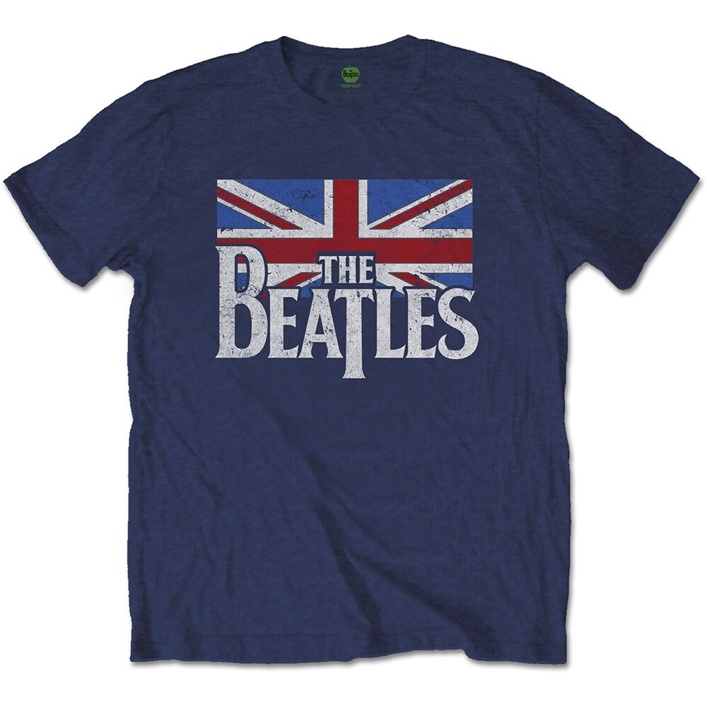 The Beatles Unisex T-Shirt: Drop T Logo & Vintage Flag (Small)