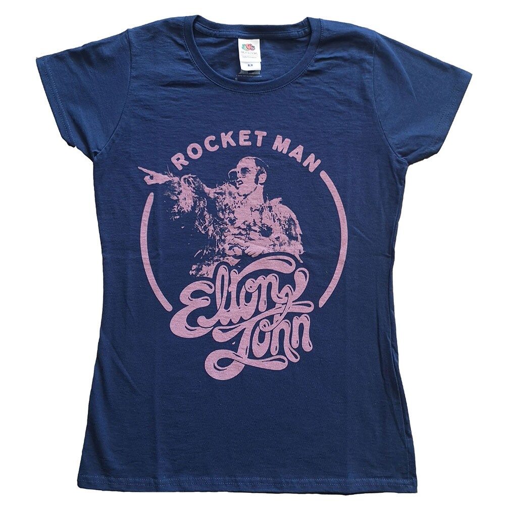 Elton John Ladies T-Shirt: Rocketman Circle Point (Small)