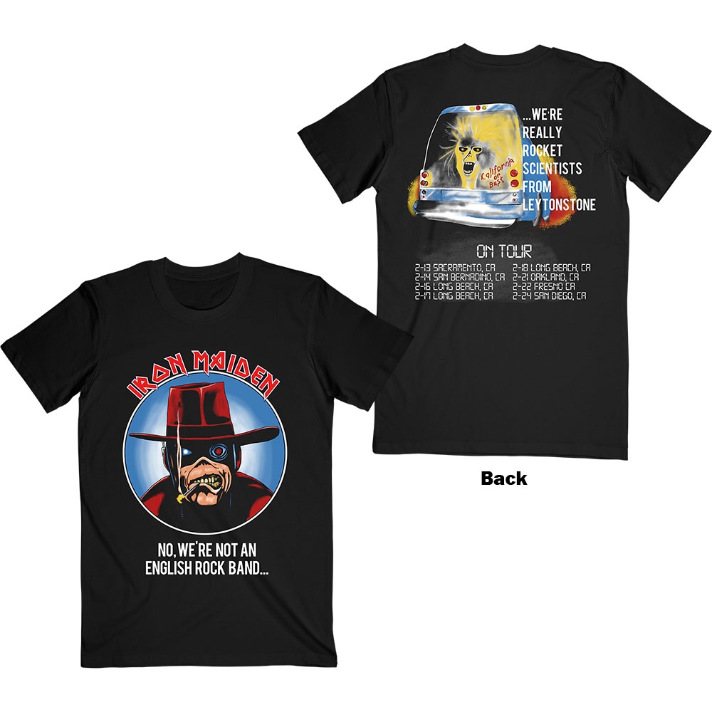 Iron Maiden Unisex T-Shirt: Not An English Rock Band (Back Print) (Medium)