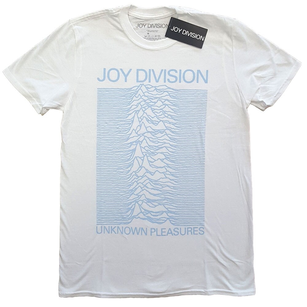 Joy Division Unisex T-Shirt: Unknown Pleasures Blue on White (Large)