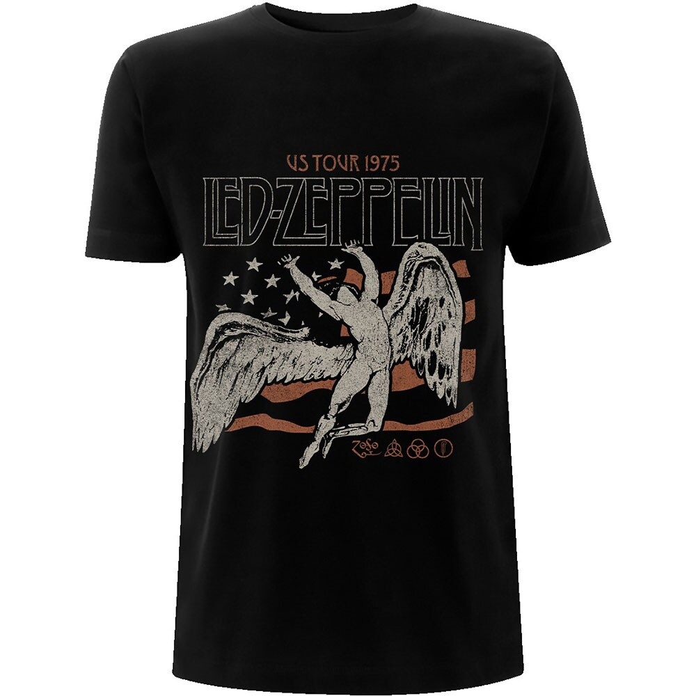 Led Zeppelin Unisex T-Shirt: US 1975 Tour Flag (Medium)