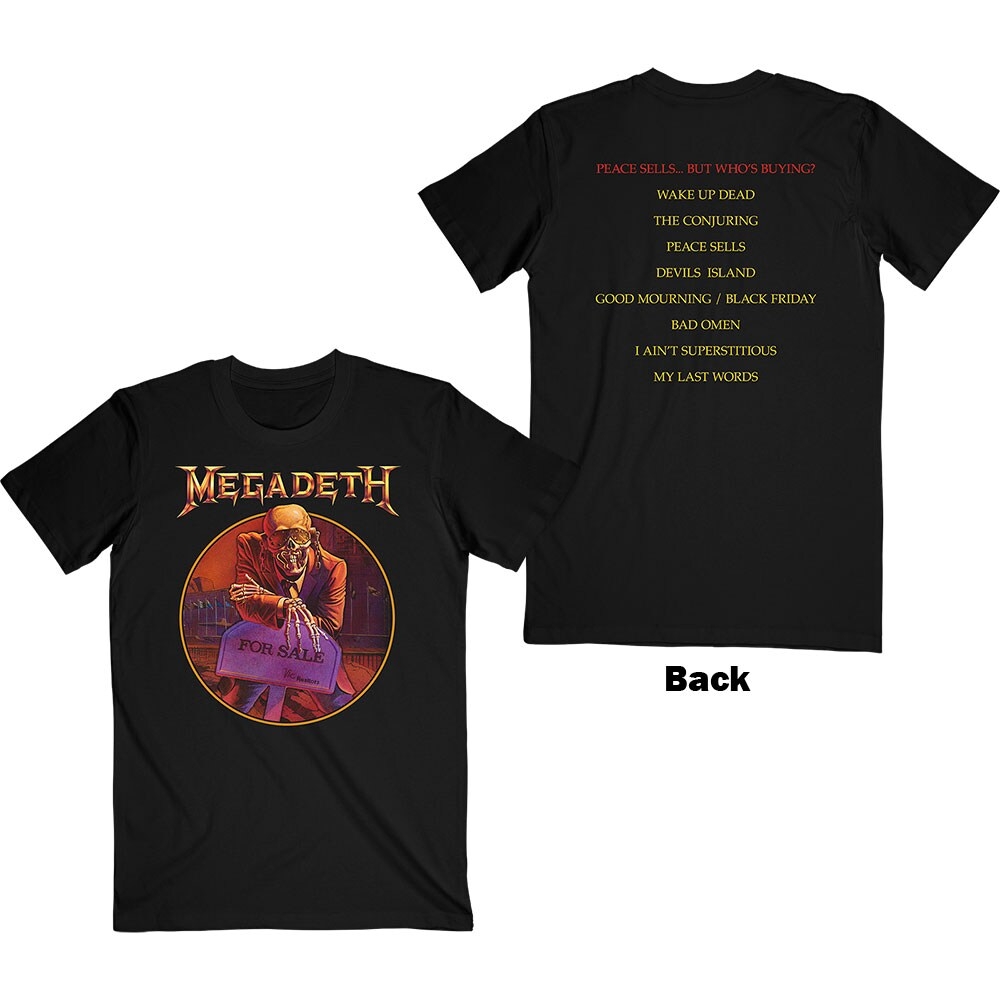 Megadeth Unisex T-Shirt: Peace Sells… Track list (Back Print) (XX-Large)