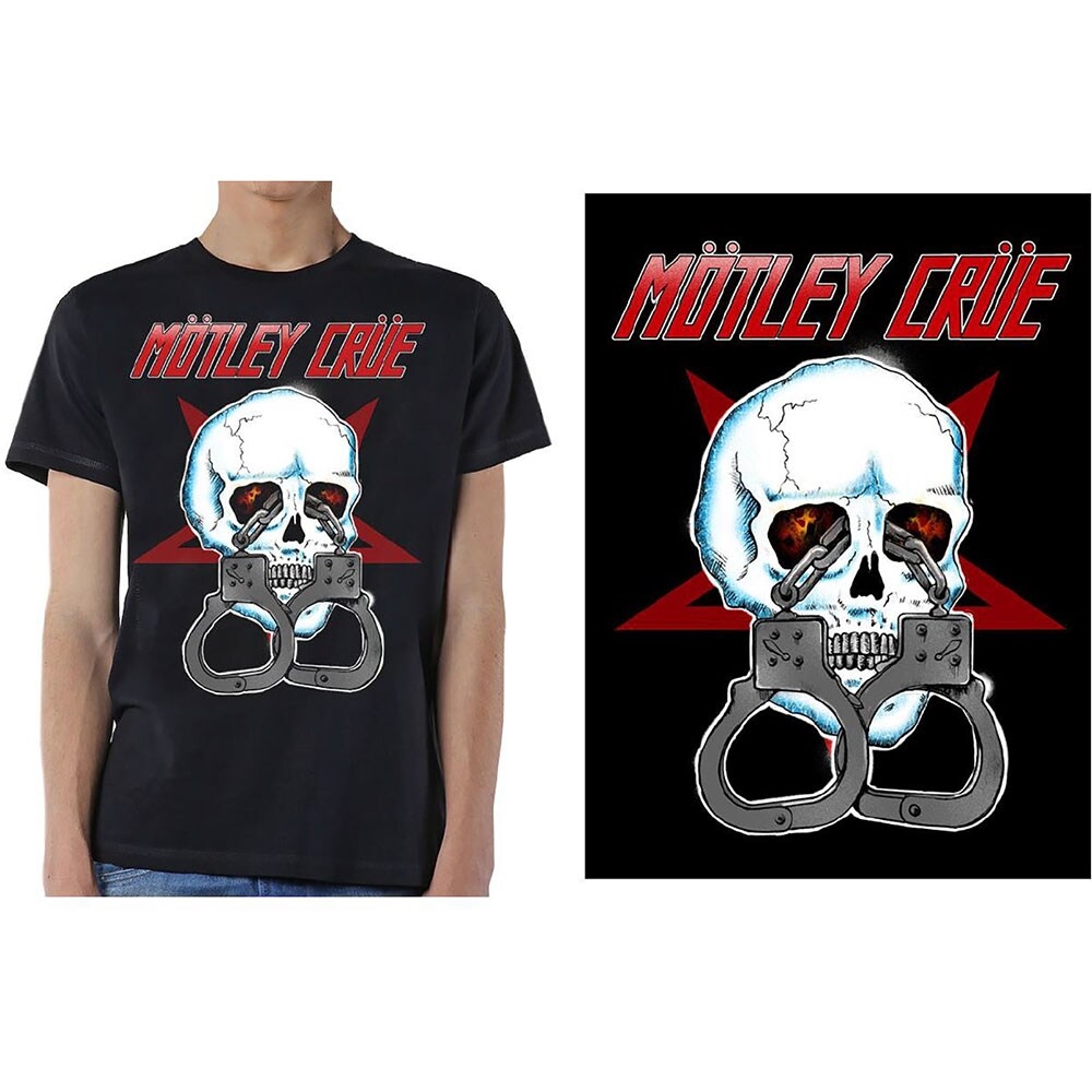Motley Crue Unisex T-Shirt: Skull Cuffs 2 (Small)