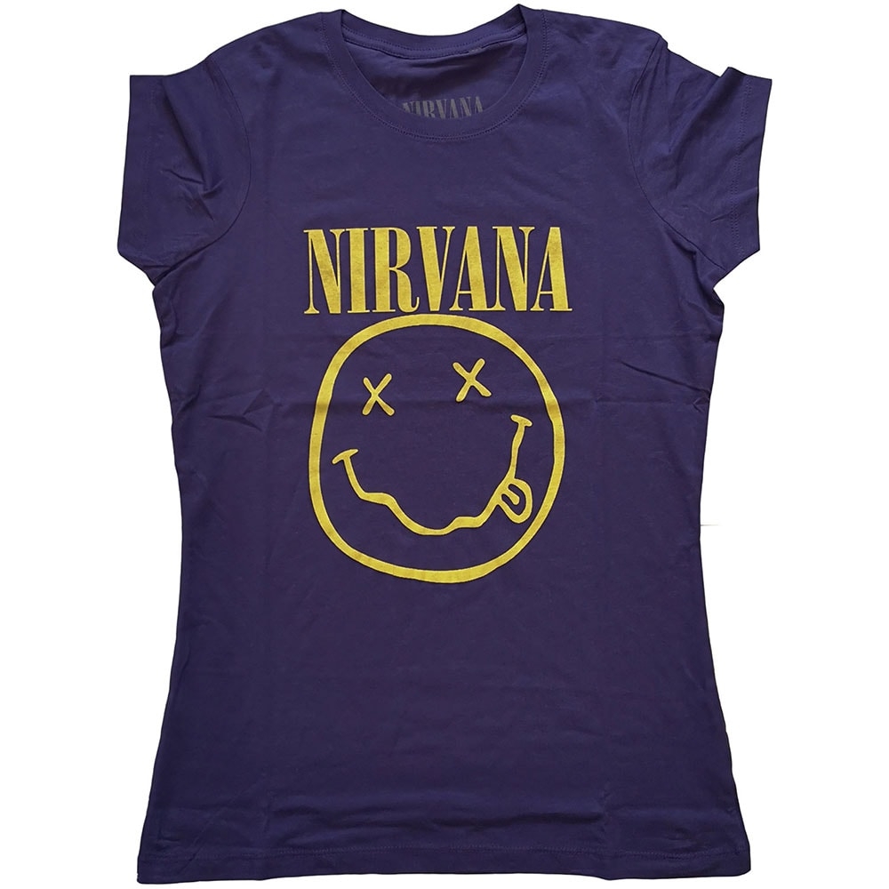 Nirvana Ladies T-Shirt: Yellow Smiley (X-Small)