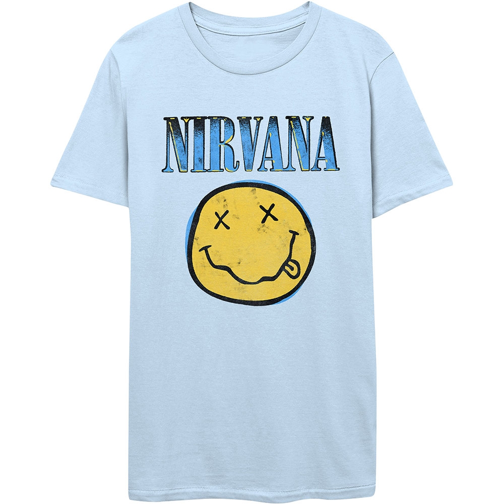 Nirvana Unisex T-Shirt: Xerox Smiley Blue (Small)