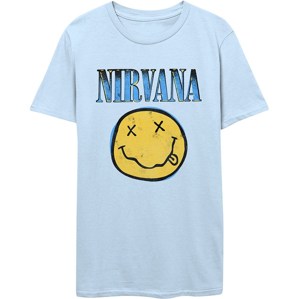 Nirvana Unisex T-Shirt: Xerox Smiley Blue (XX-Large)