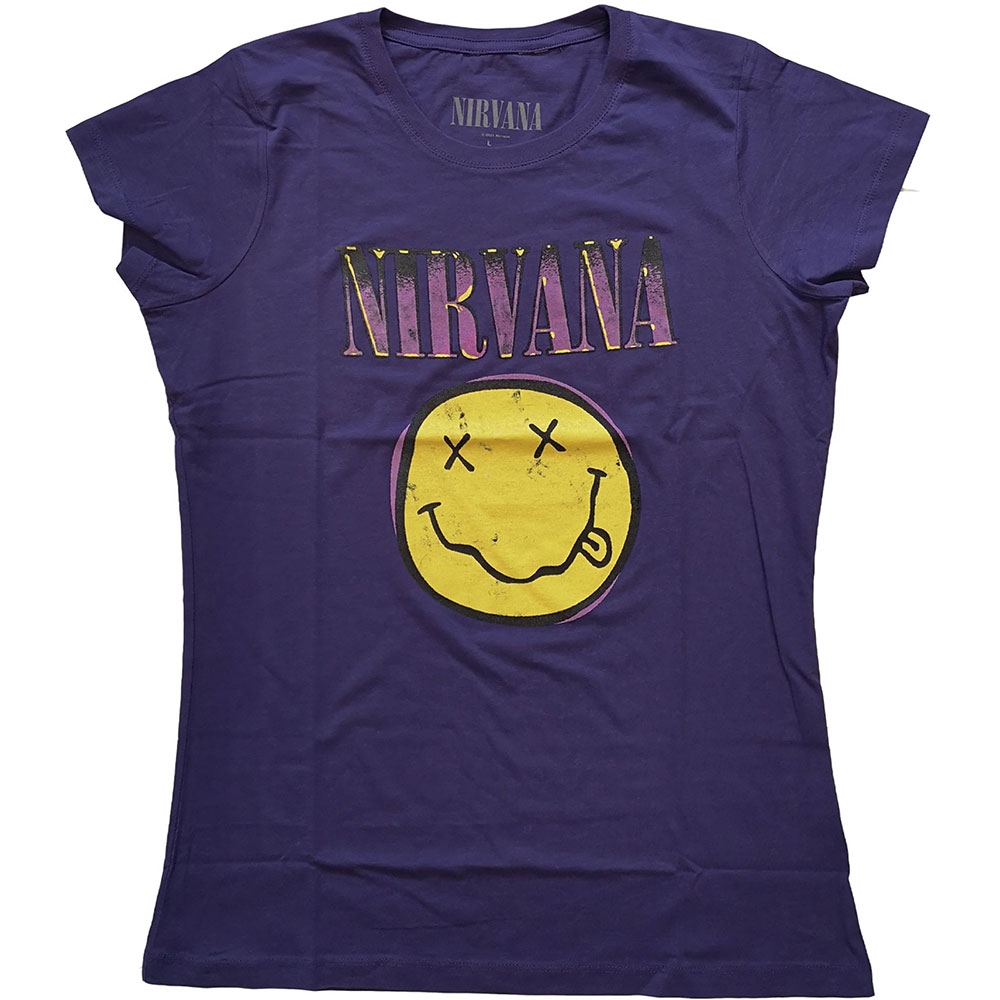 Nirvana Ladies T-Shirt: Xerox Smiley Pink (Small)