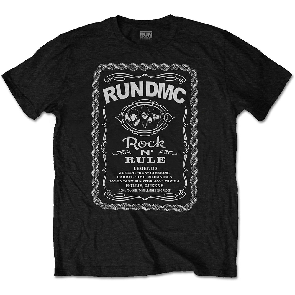 Run DMC Unisex T-Shirt: Rock N' Rule Whiskey Label (Large)