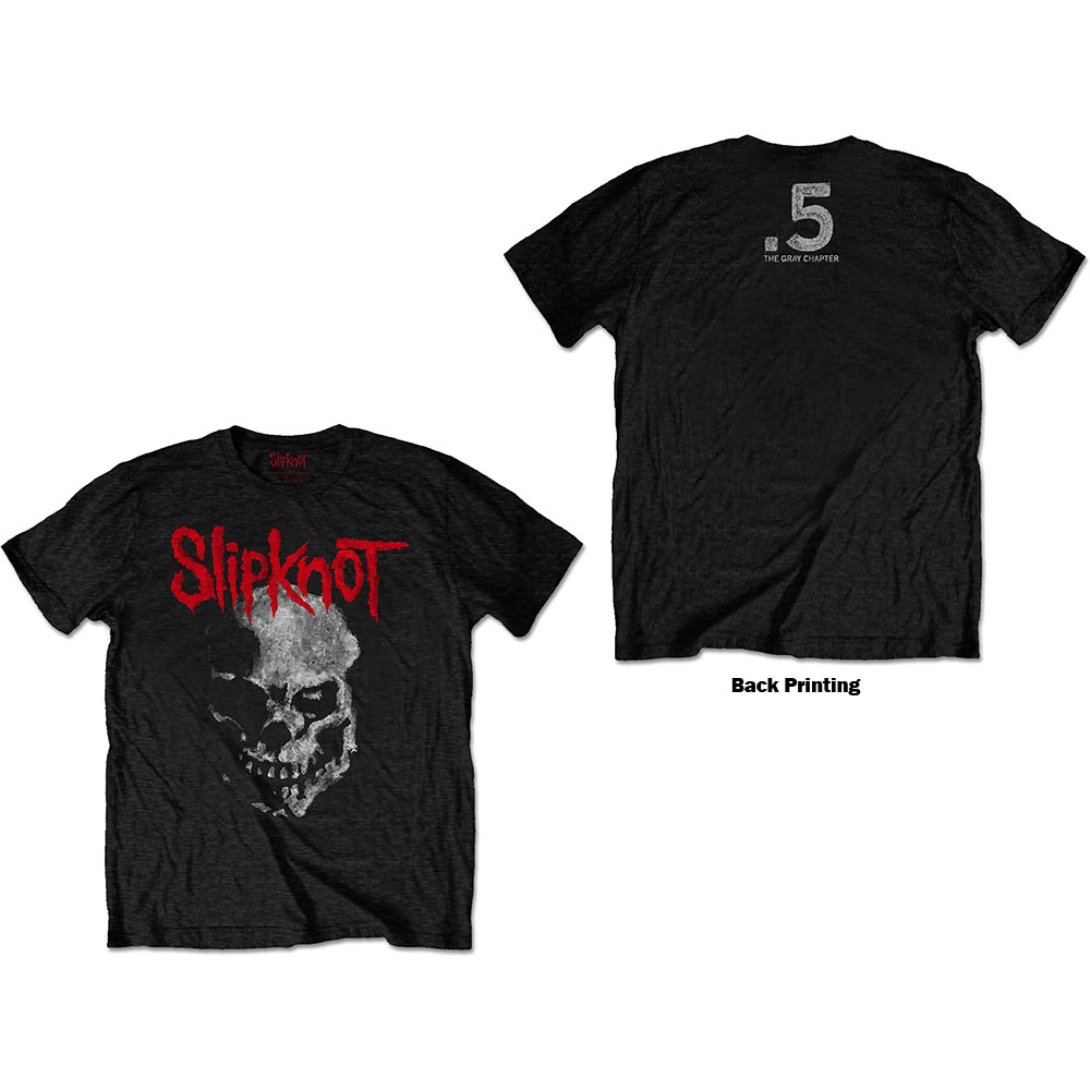 Slipknot Unisex T-Shirt: Gray Chapter Skull (Back Print) (Large)