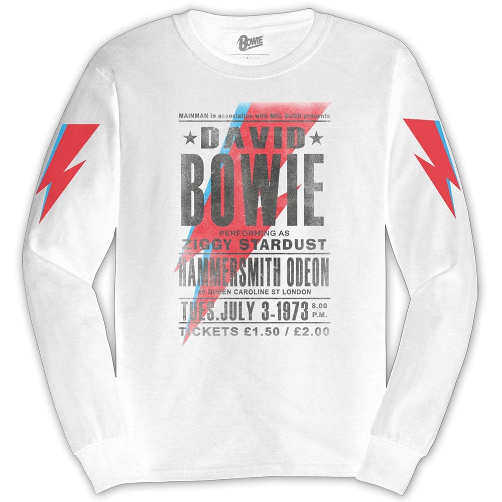 David Bowie Unisex Long Sleeved T-Shirt: Hammersmith Odeon (Sleeve Print) (Medium)