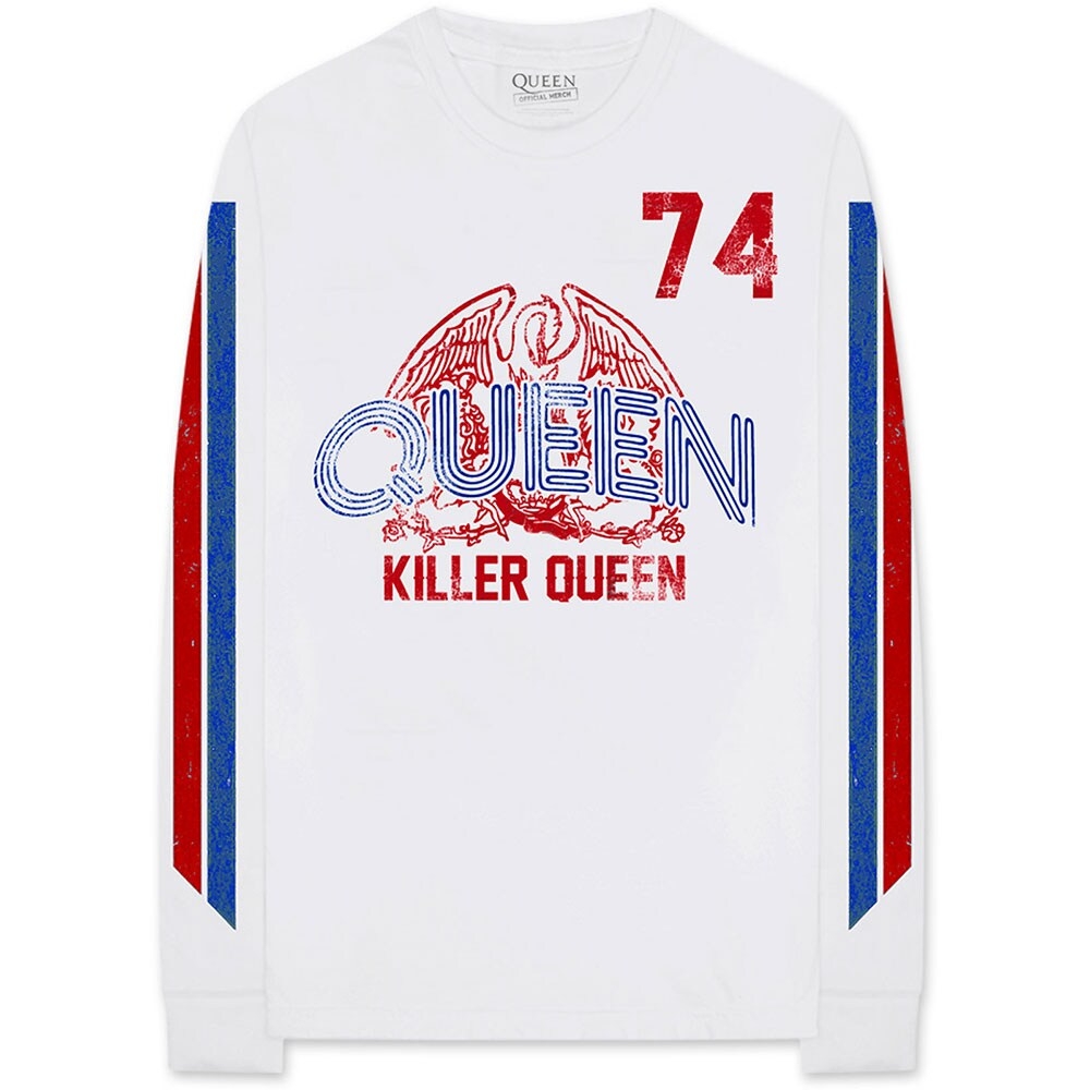Queen Unisex Long Sleeved T-Shirt: Killer Queen '74 Stripes (Sleeve Print) (XX-Large)