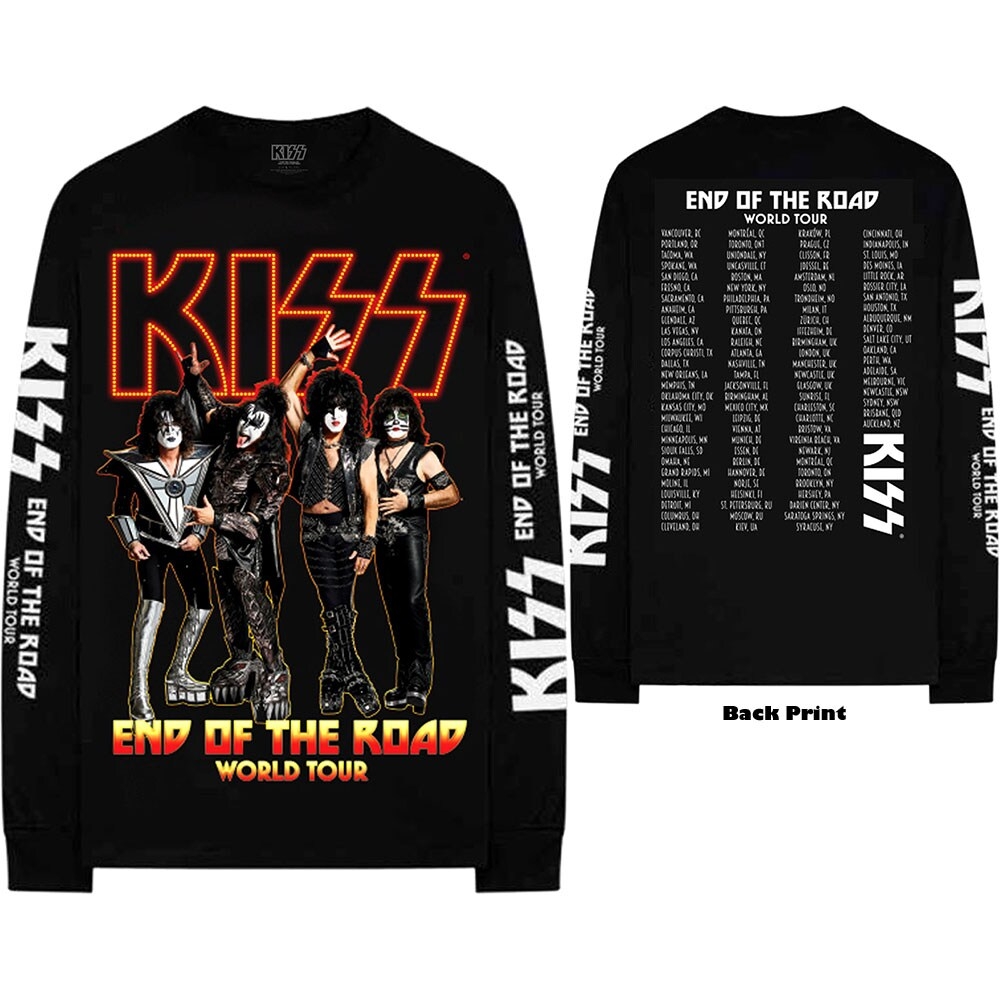 KISS Unisex Long Sleeved T-Shirt: End Of The Road Tour (Back & Sleeve Print) (Large)