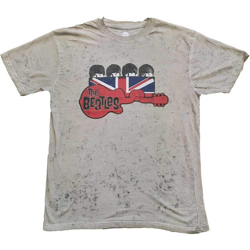 The Beatles Unisex T-Shirt: Guitar & Flag (Snow Wash) (XX-Large)