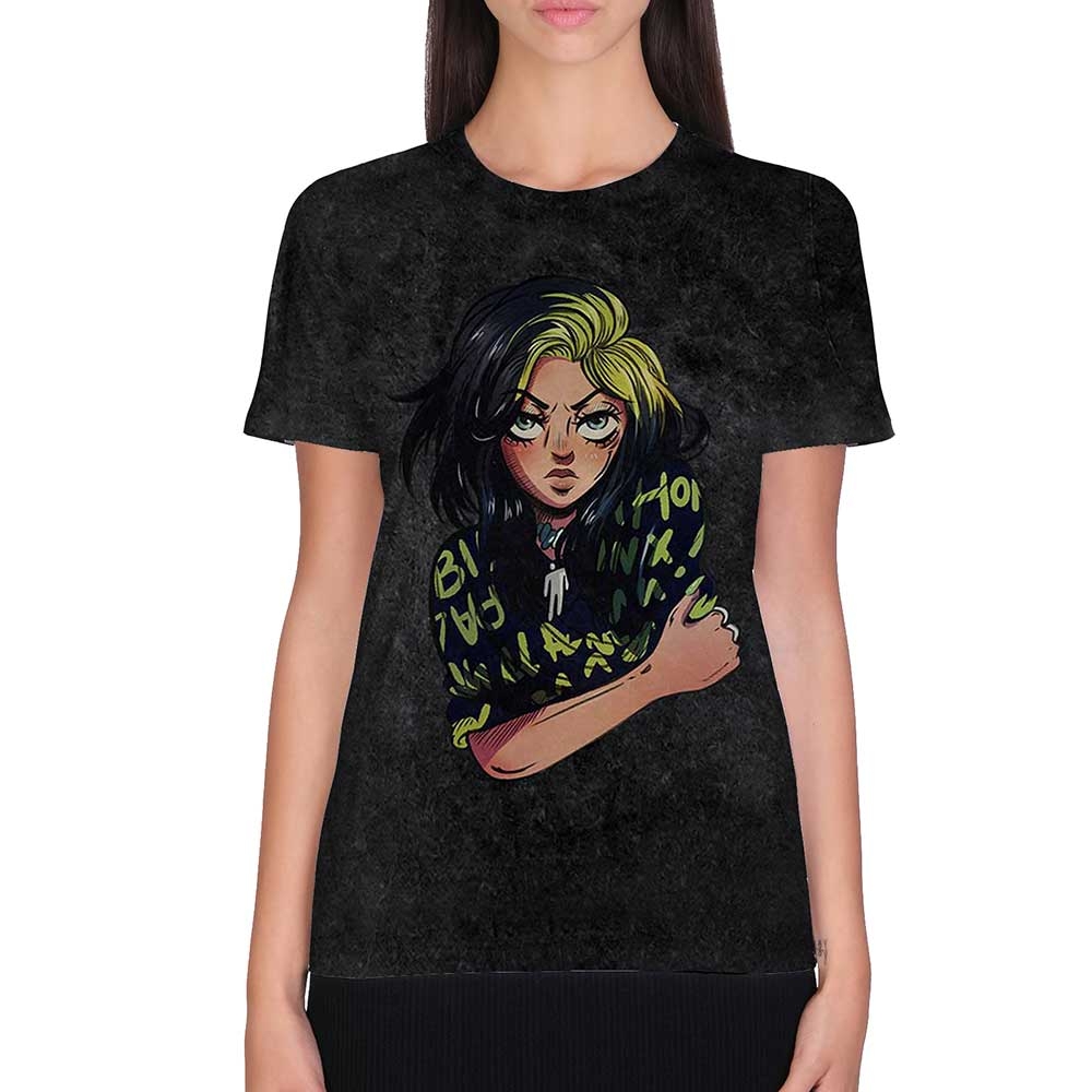 Billie Eilish Unisex T-Shirt: Anime Billie (Dip-Dye) (Medium)