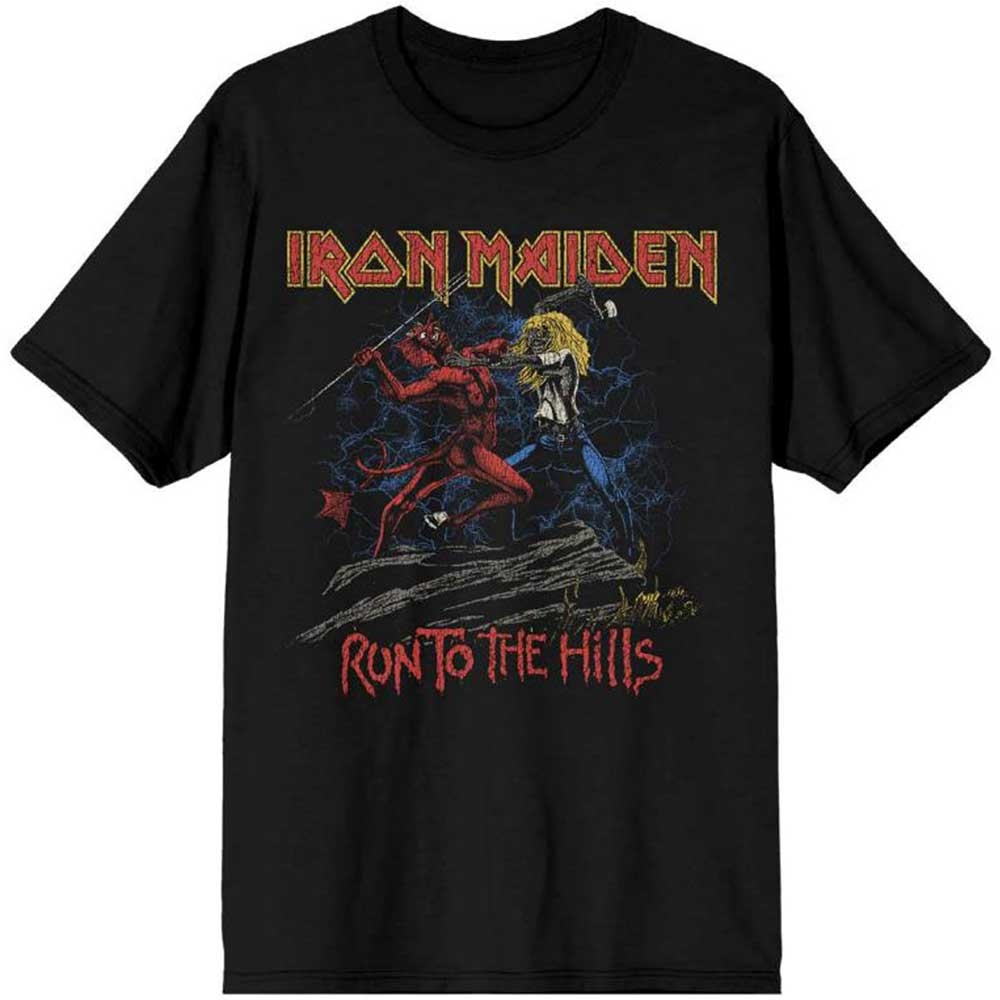 Iron Maiden Unisex T-Shirt: Number of the Beast Run To The Hills Distress (Large)