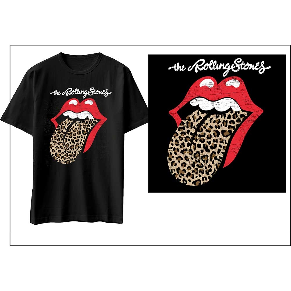 The Rolling Stones Unisex T-Shirt: Leopard Print Tongue (Large)
