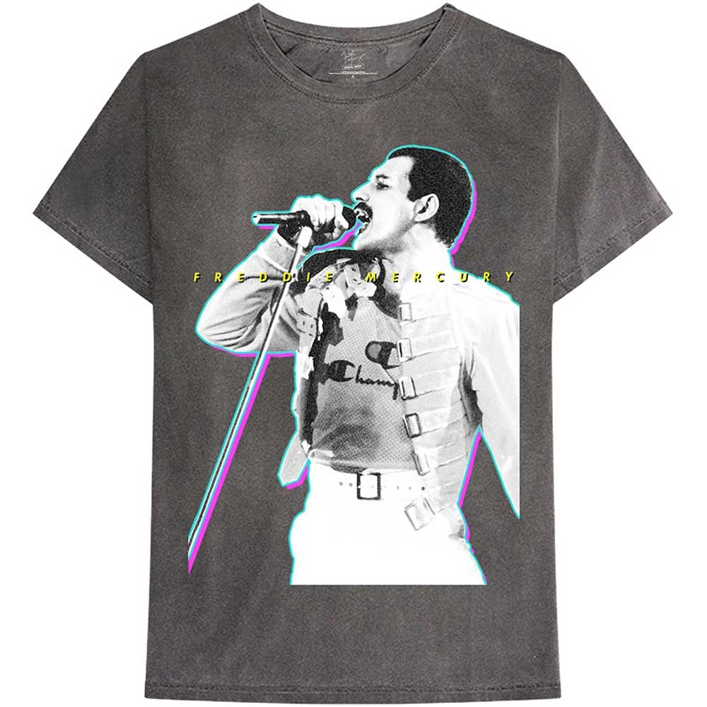 Freddie Mercury Unisex T-Shirt: Glow (Mineral Wash) (Large)