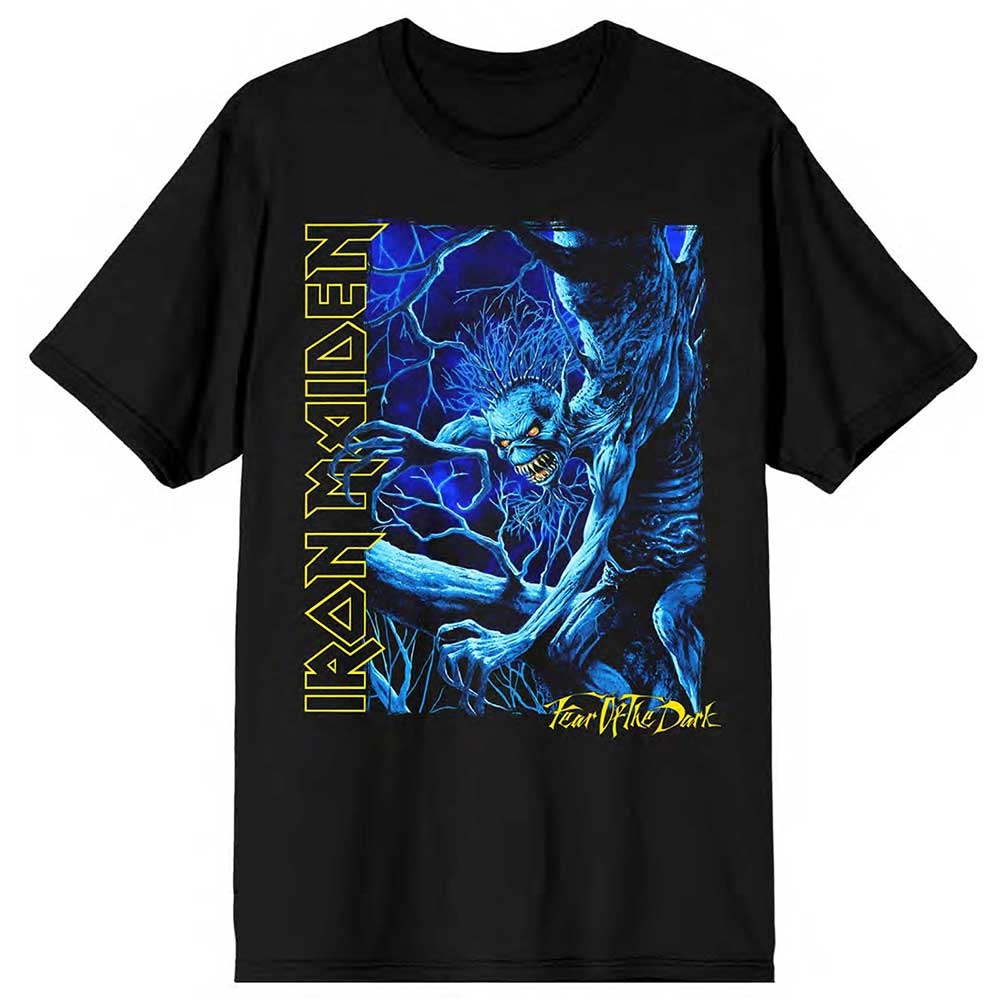 Iron Maiden Unisex T-Shirt: Fear of the Dark Blue Tone Eddie Vertical Logo (Small)