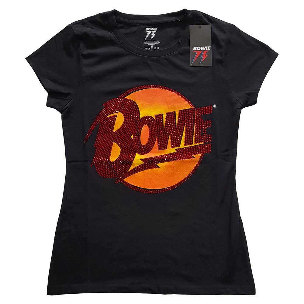 David Bowie Ladies T-Shirt: Diamond Dogs Logo (Diamante) (Small)