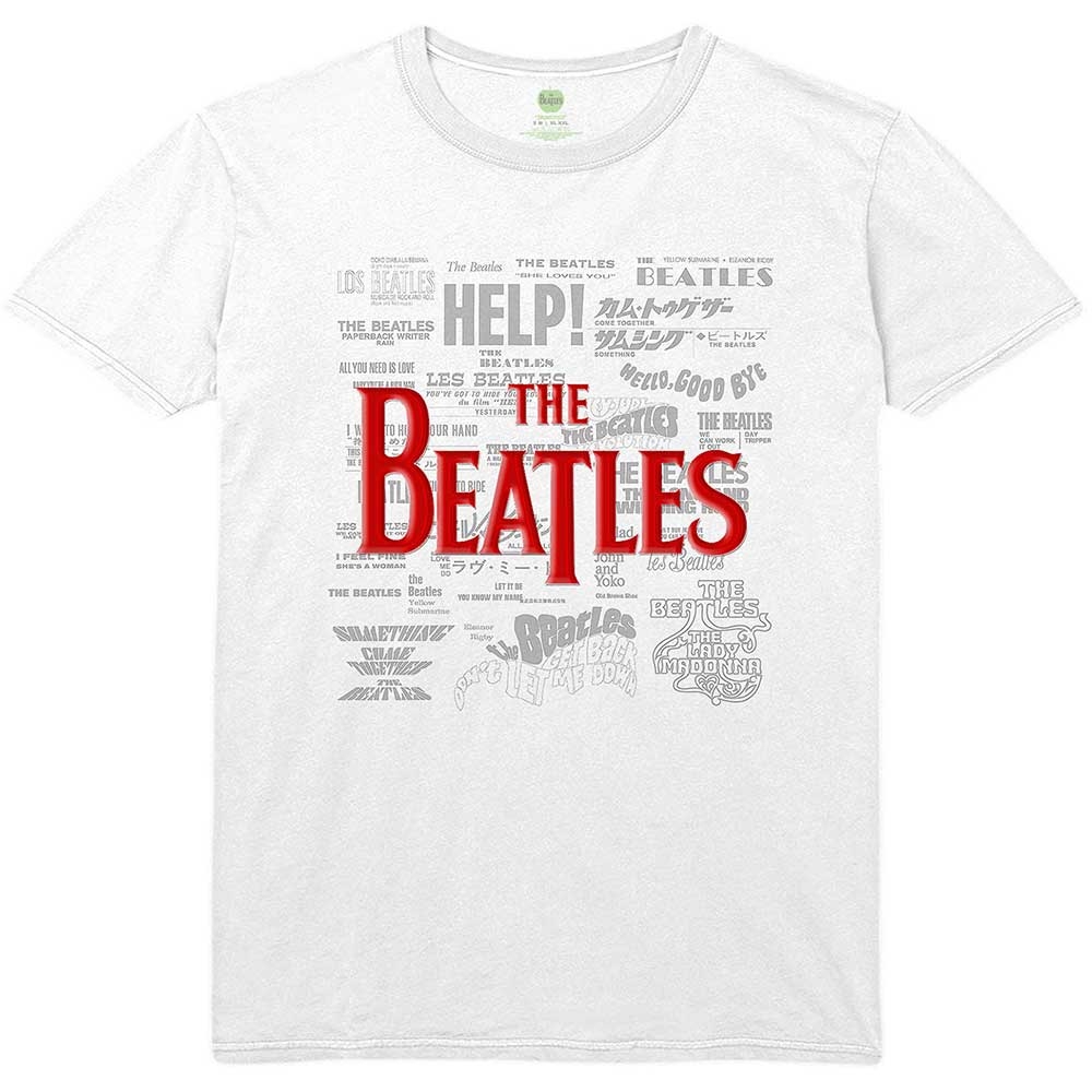 The Beatles Unisex T-Shirt: Titles & Logos (Puff Print) (Large)