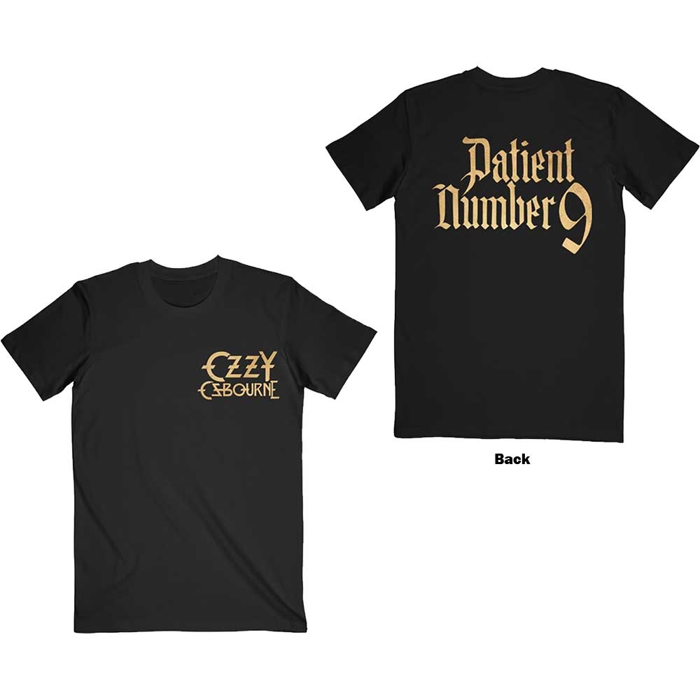 Ozzy Osbourne Unisex T-Shirt: Patient No. 9 Gold Logo (Back Print) (X-Large)