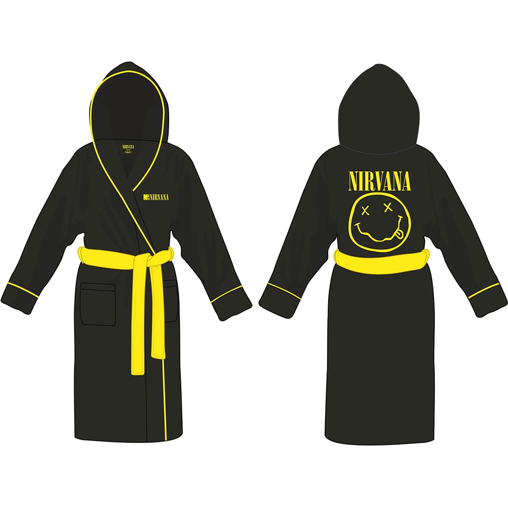 Nirvana Unisex Bathrobe: Yellow Smiley (Medium - Large)