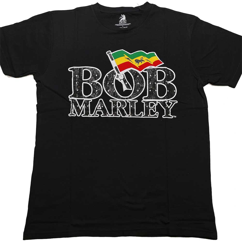 Bob Marley Unisex T-Shirt: Flag Logo (Diamante) (Medium)