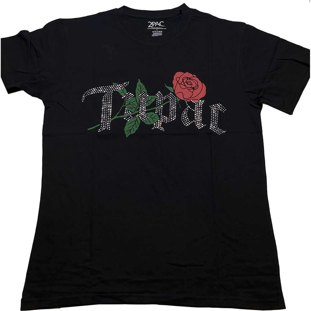 Tupac Unisex T-Shirt: Rose Logo (Diamante) (XX-Large)